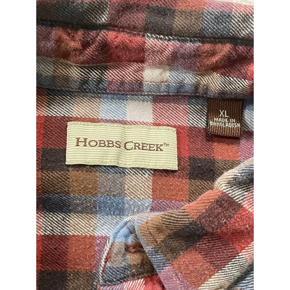 Hobbs Creek Mens Extra Large Shirt‎ Red Blue Plaid Flannel Button Down Cotton